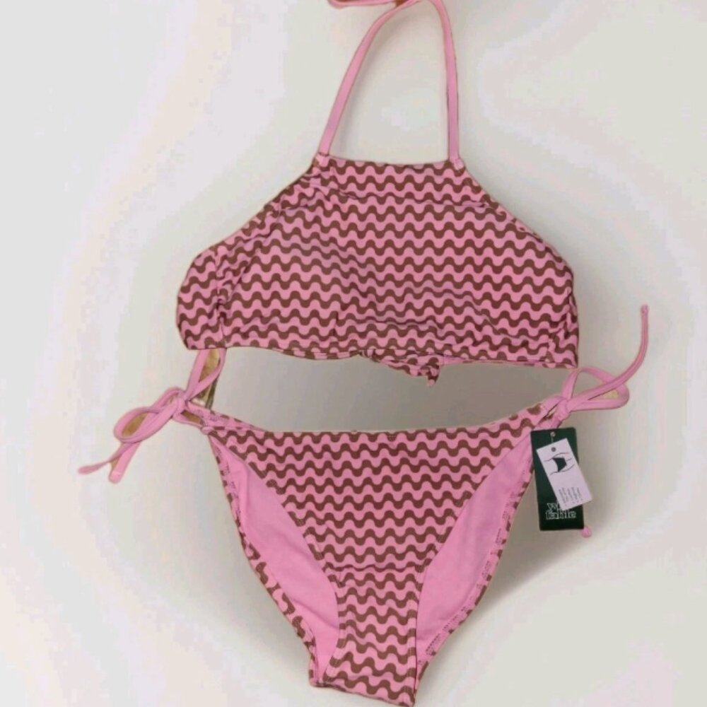 Wild Fable Bikini, Pink And Brown Wavy Lines, Size Large